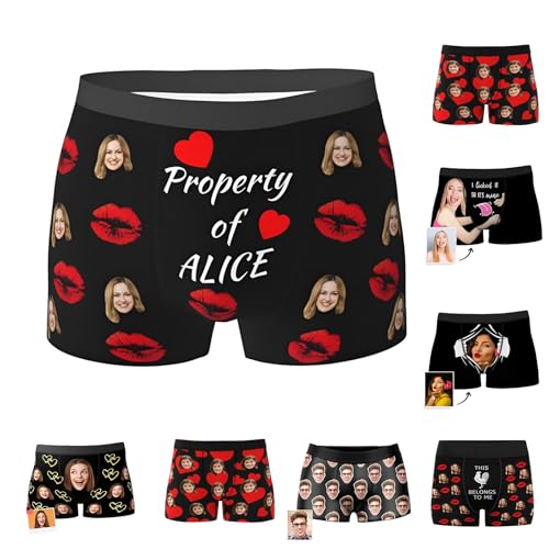 JINMA Personalized Boxers for Men, Custom Faces Print Boxer Briefs, Personalized Funny Boxers for Boyfriend Husband Him Black