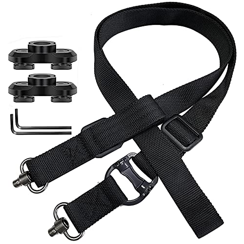 Ciyuhome Rifle Sling 2 Point Gun Sling Quick Adjust with QD Sling Swivels, 2 PCS QD Sling Mount for Mlok Rail, Push Button Quick Release Sling Attachment with Fast Thumb Loop for/Hunting/Camera