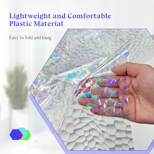 Image of Mrs Awesome Holographic Shower Curtain Liner with 3 Magnets for Bathroom, Waterproof Clear Water Cube Plastic Iridescent Shower Curtain Sparkly, Glitter PEVA Liner 72 x 72 inches