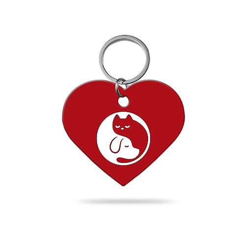 MACOS Engraved Personalised Heart Pet Tag for Dogs and Cats [Red]
