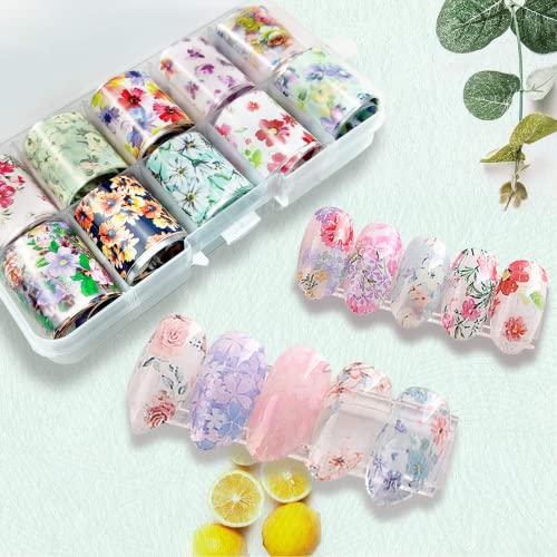 Ncana Color Nail Art Foil,Flowers Nail Transfer Foils Fresh Nails Supply Foil Decals Ncana Designs Floral Nail Transfers Paper With Star Foil Stickers Set Tips Manicure Art #TOP1