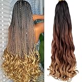 COOKOO 9 Packs 30 Inch Spanish Curly Braids Hair Ombre Dark Brown to Light Blonde Loose Wavy Braiding Hair 85g/pack Pre Stretched Synthetic Hair Extensions for Box Braids Crochet Hair 1B/30/27#