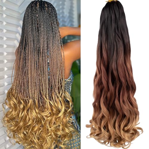 COOKOO 9 Packs 30 Inch Spanish Curly Braids Hair Ombre Dark Brown to Light Blonde Loose Wavy Braiding Hair 85g/pack Pre Stretched Synthetic Hair Extensions for Box Braids Crochet Hair 1B/30/27#