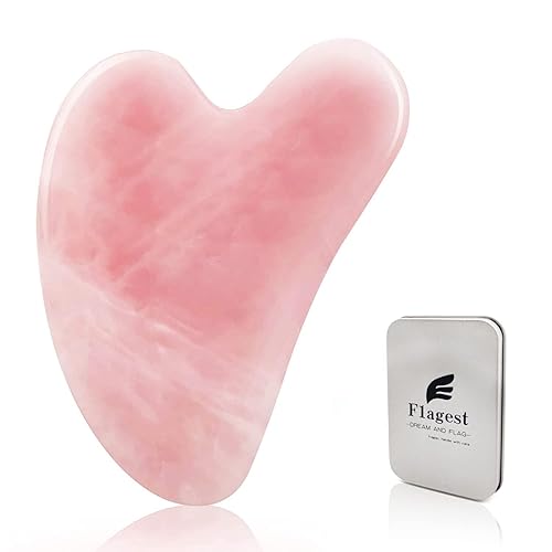 Flagest Gua Sha Gesichtsbehandlung mit Rosenquarz Herzform Guasha Board JKratz-Massage Tool Anti-Falten Werkzeug für Gesichts-Scraping - Heart Shape Jade Trigger Point Treatment on Face - Rosenquarz