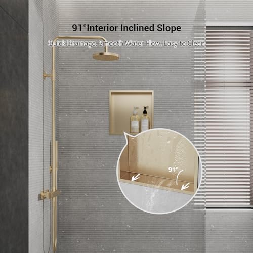 Shower Niche,Stainless Steel,Recessed Niche Shower for Bathroom Storage,no tiling Required, 12" X 12" X 4",Champagne Gold - Image 5