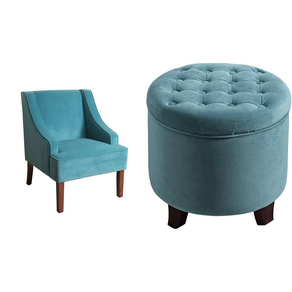 Photo 1 of (NO OTTOMAN)HomePop Velvet Swoop Arm Accent Chair, Teal