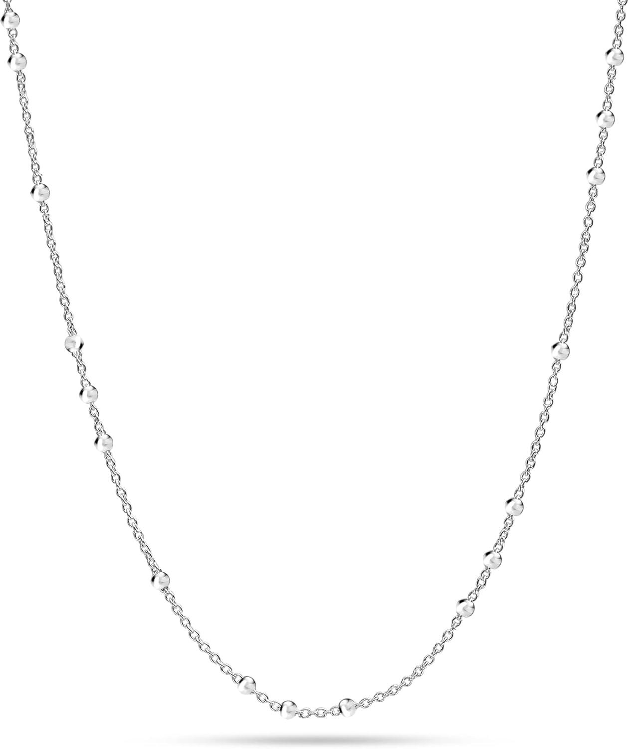LeCalla 925 Sterling Silver Italian Ball Bead Station Cable Chain Necklace for Women 60 Inches