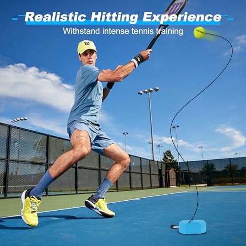 Image of Hikeen Premium Tennis Trainer Rebound with Metal Base,Portable Solo Tennis Trainer Set with 3 Highly Elastic String Balls,Tennis Practice Equipment for Adult Kids an Beginners