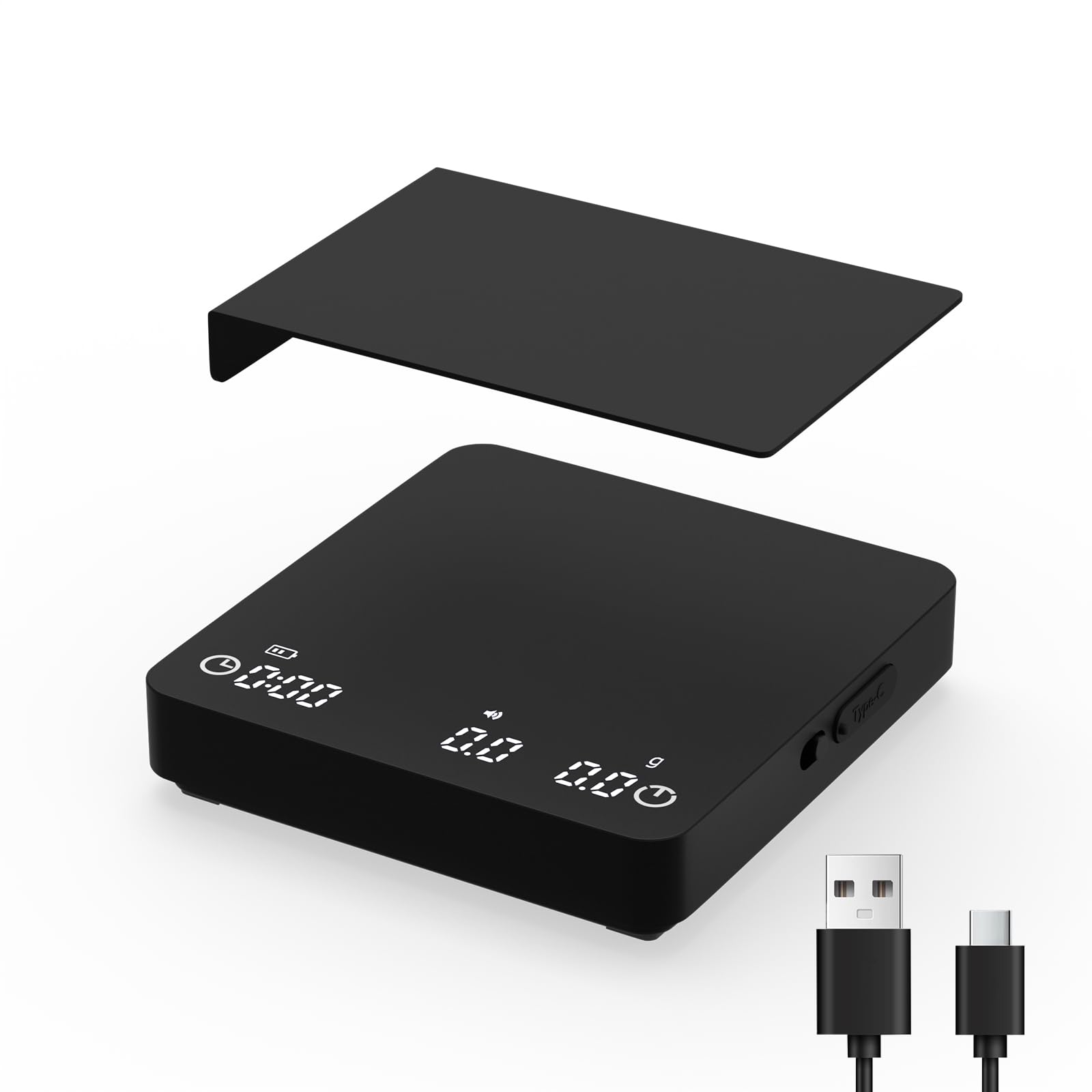 Digital Coffee Scale, 2kg/0.1g High Precision Mini Espresso Coffee Scale with Timer, Rechargeable, for Espresso and Pour-Over Coffee