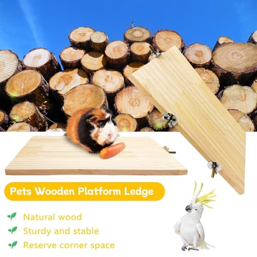 Image of 2PCS Chinchilla Wooden Platform Ledge 13 x 8 '' Large Bird Perch Stand Shelf Platform for Ferret Bunny Guinea Pig Conure Hamster Parrot Macaw Cockatiel