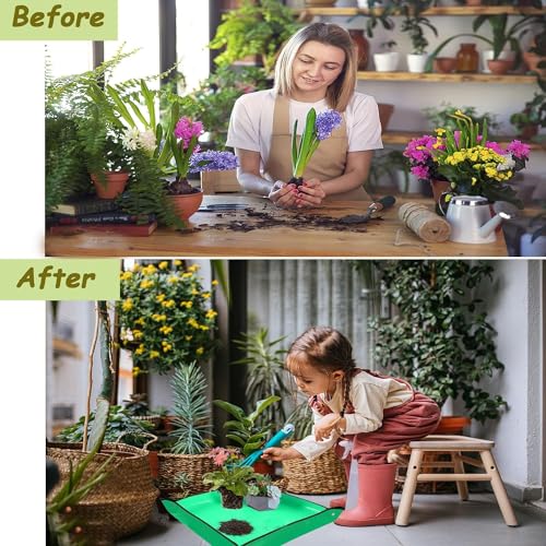 Image of 100x100 cm Gardening Mat for Plant Transplanting and Mess Control Thickened Waterproof Potting Tray Succulent Potting Mat Portable Gardening Mat Plant Gifts for Women Men 39.5x39.5 inch Green