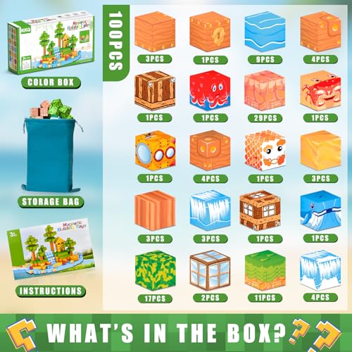 KKQ 100PCS Magnetic Blocks,STEM Building Toys for Boys 3+,Toddler Sensory Constructions Stacking Magnet Blocks,Christmas Birthday Gifts for Girls Age 4 5 6 7 8 9 10 — view 2