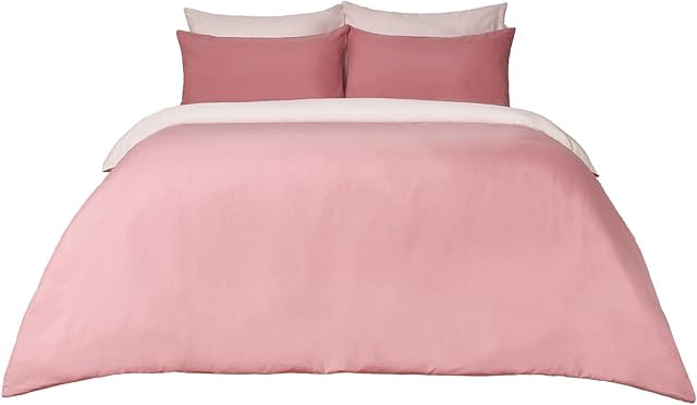 Brentfords Reversible Plain Dye Duvet Cover Pillowcase Microfiber Bedding Set, Dusky Pale Pink - Double