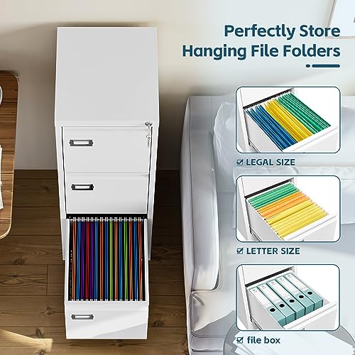 Image of MIIIKO 3 Drawer File Cabinet, White Vertical Filing Cabinets with Lock, Home Office File Folders Storage Cabinet for Letter Legal A4 File Size