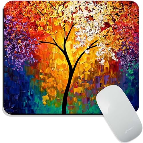 Image of Mouse Pad Colorful Tree of Life, Premium-Textured Custom Mouse Mat Design, Washable Mousepad Lycra Cloth, Non-Slip Rubber Base Computer Mouse Pads for Wireless Mouse