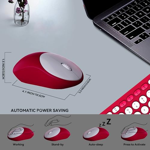 Image of FD Wireless Keyboards and Mouse Combo - 2.4GHz USB Cordless, Cute Wireless Keyboard Round Keys, Quiet and Slim Set for Laptop, Computer, TV and Mac - Strawberry White Colorful