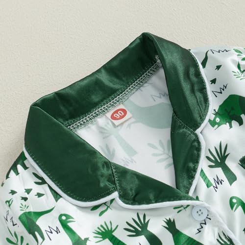 Biayxms Toddler Boy Silk Pajamas Set Button Down Dinasour Long Sleeve Shirts Tops and Pants Two Piece Satin Pj Lounge Sets4