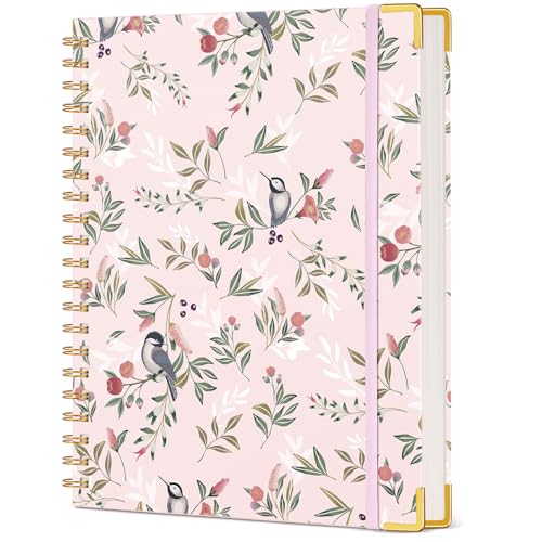 Lindo cuaderno en espiral para mujer, 200 páginas rayadas, 8.5 x 11 pulgadas, tamaño A4 de tapa dura grande con papel grueso de 100 g/m², cuaderno rayado universitario para escribir, trabajo, escuela,