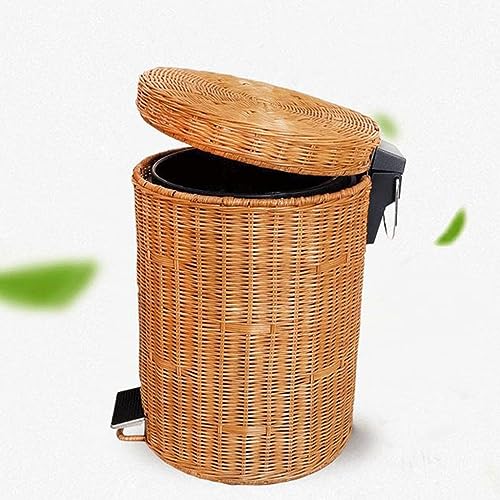 Papelera de ratán cuadrada amarilla con tapa y pedal miniatura 6