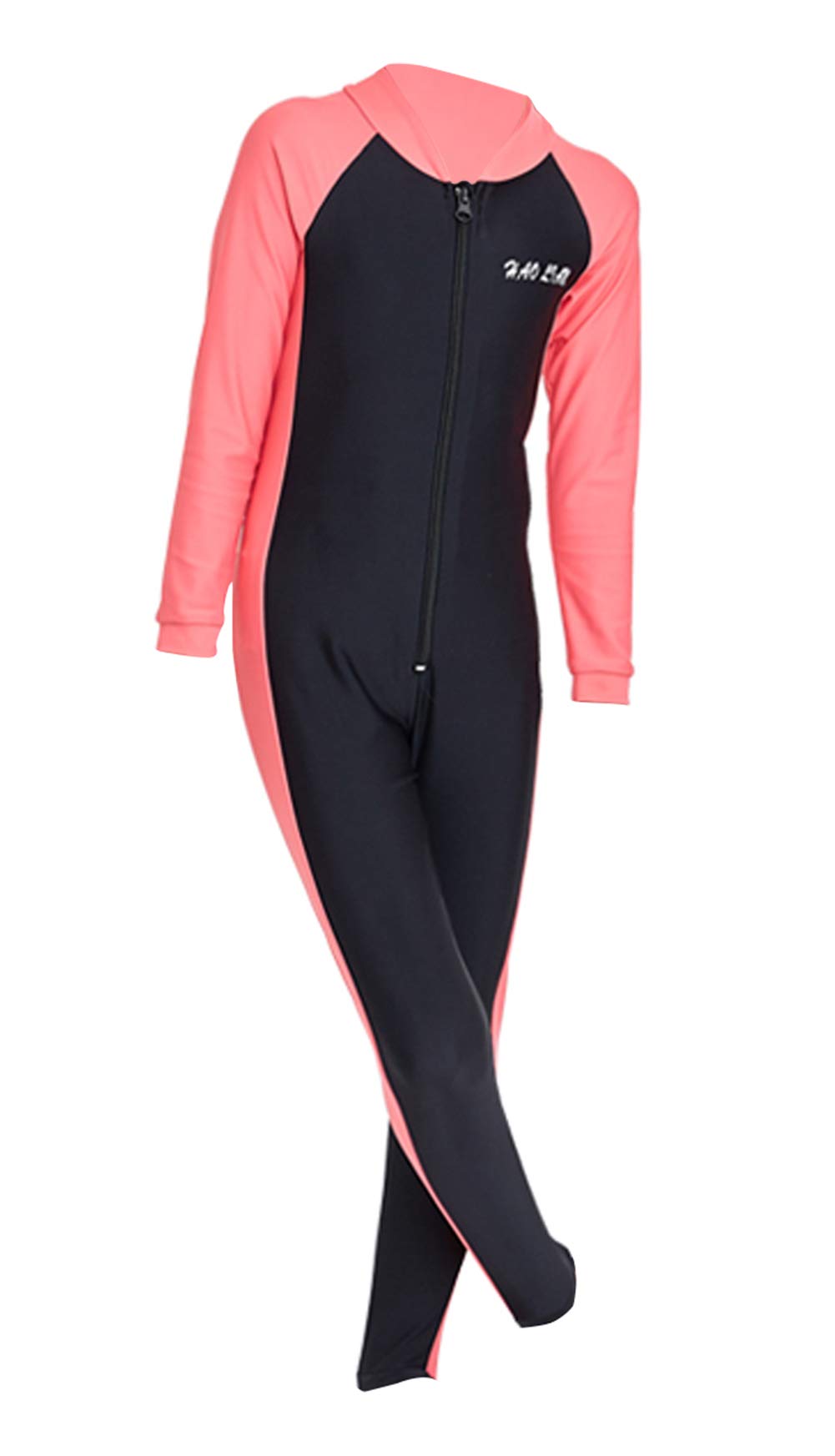 Girls Long Sleeve Swimsuits UV 50+ Sun Protection Rash Guard One Piece Floating Swimming Costume Wetsuit for Water Sports Black-Pink S