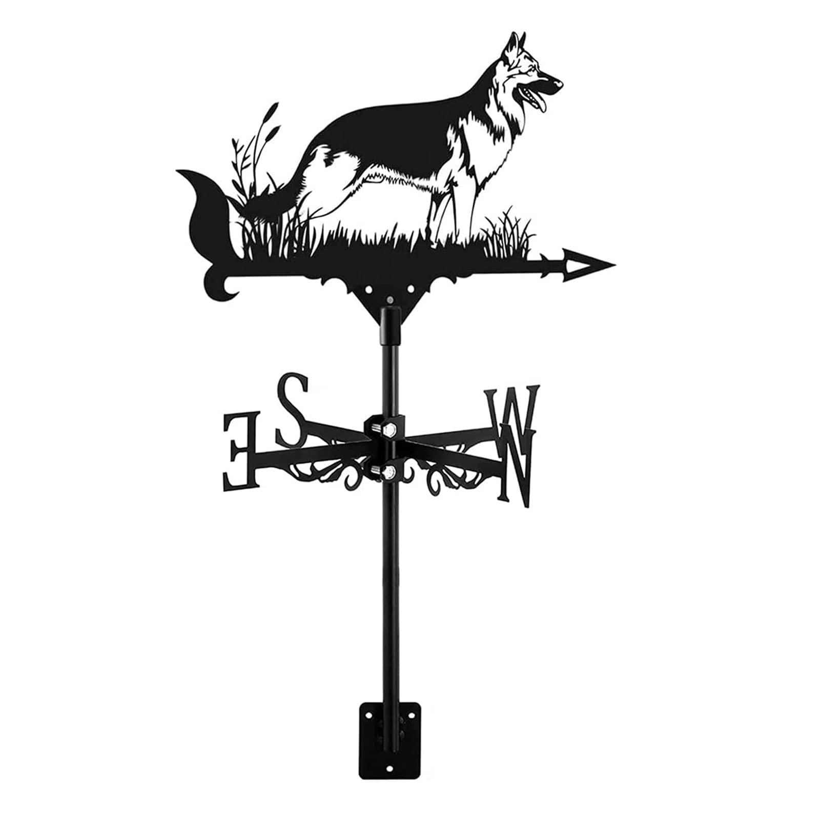 BRLIBESE Metal German Shepherd Dog Weathervane Gardens Roof Mount Ornament Weather Vane Direction Indicator Measuring Tool for Home Garden Patio Yard Decor