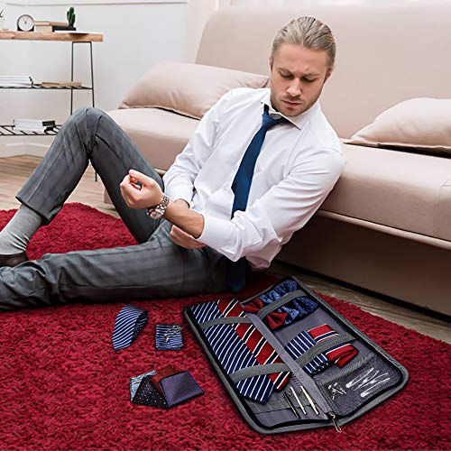 Modoker Mens Gift Tie Case for Travel Necktie Carrier Organizer Bag Storage Cufflinks and Suit Accessories, Grey