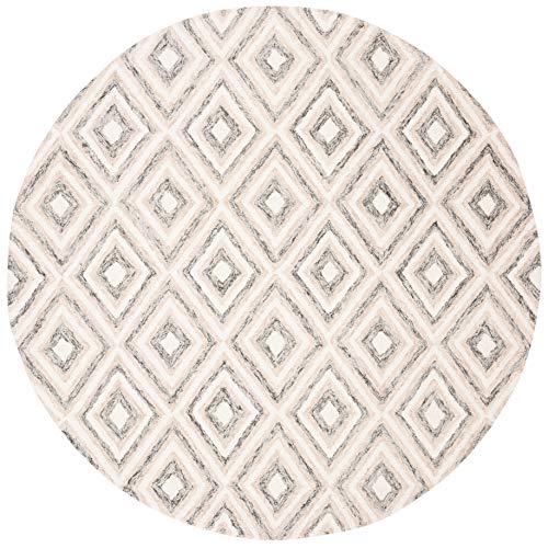 Tapete circular de lana hecho a mano 5 pies gris e ivorio miniatura 3