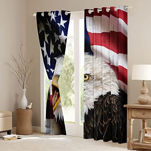 Eagle American Flag Basketball Blackout Curtains, Raptor Bird Animal Theme 3D Printed Top Grommet Drapes, 2 Panel Thermal Insulated Window Curtain For Bedroom Living Room Home Decor (52"W X 84"L) #TOP3
