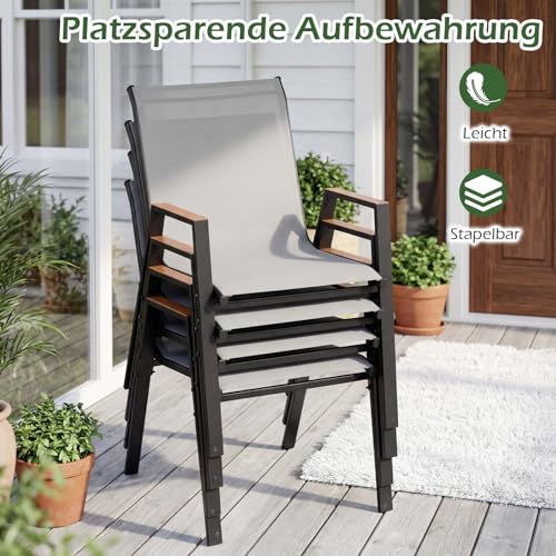 COSTWAY Gartenstühle 4er-Set stapelbar mit Armlehnen – Bild 4