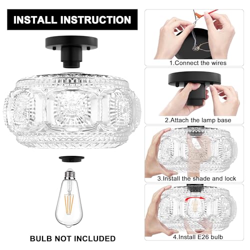 Image of 12 Inch Globe Glass Semi Flush Mount Ceiling Light Fixture, Black