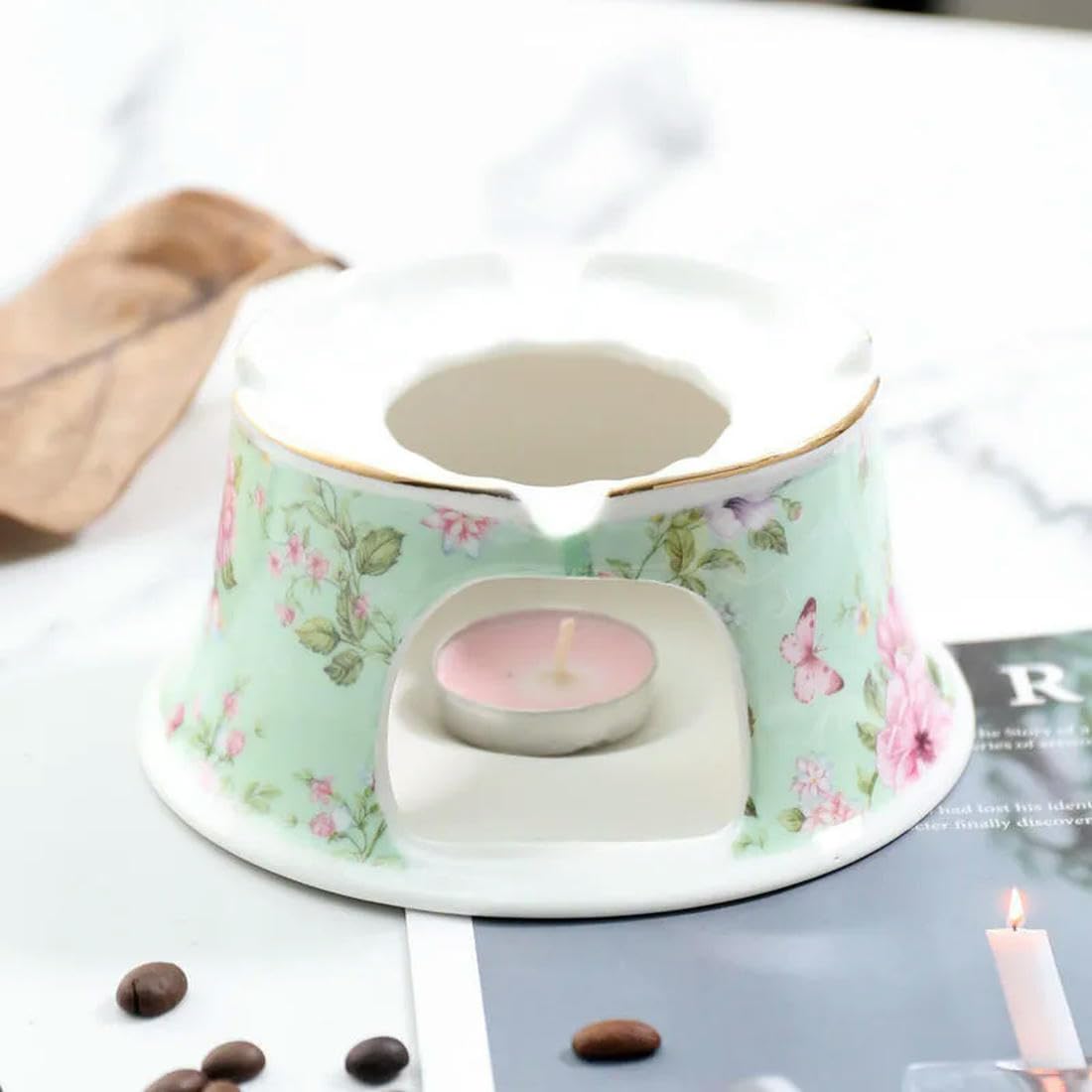 Tetera Inglesa británica de 400ML, Base calefactora, Calentador de té de Porcelana, Set de Tetera, Horno de retención de cerámica