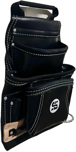 Miniatura 3 de Versátil bolsa de herramientas de cuero de grano superior de 10 bolsillos con martillo y soporte de cinta, accesorio para cinturón, ideal para