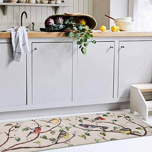 Farmhouse Kitchen Mats Cushioned Anti-Fatigue Comfort Mat for Home & Office Ergonomically Engineered Memory Foam Kitchen Rug Waterproof Non-Skid, 47\" by 18\",Birds