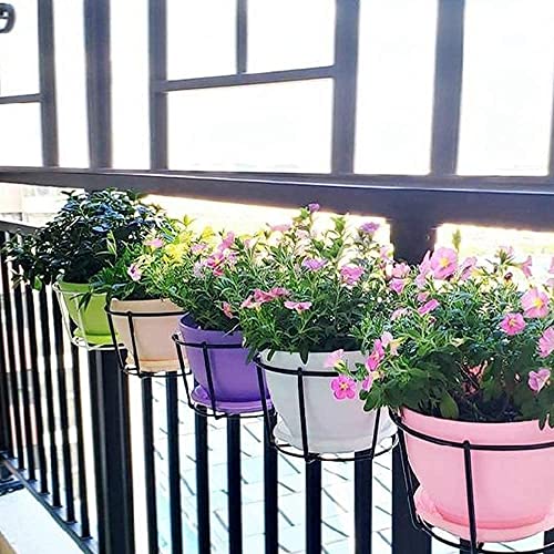 N.A SUPPLIER Hanging Flower Pot Holder Railing Potted Plant Stand for Home Balcony Décor, Black (1)