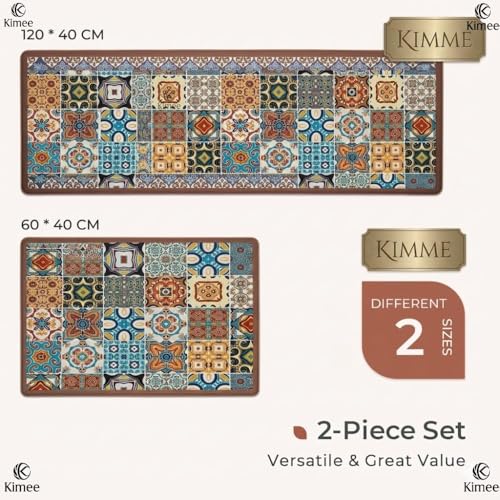 Image of VANZAVANZU KIMEE Premium Moroccan Kitchen Mat & Runner - 40x120 and 40x60cm Large Non-Slip Anti-Fatigue Rug & Washable Floor Mat for Kitchen Sink, Entrance & Hallway, Multi-Color Design