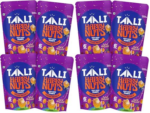 Image of Taali Coated Flavour Peanuts | Spizee Masala | Crispy, Roasted Not Fried, Happy Nuts, No Palm Oil, No Maida, 140g (Pack of 8)