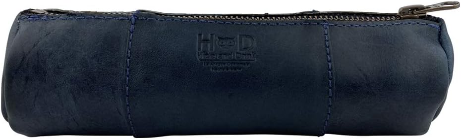 Hide & Drink, Rustic Cylinder Case for Keys, Office Supplies, Change, Personal Items, Cables & Dongles, Classic Bag, Full Grain Leather, Handmade, Slate Blue