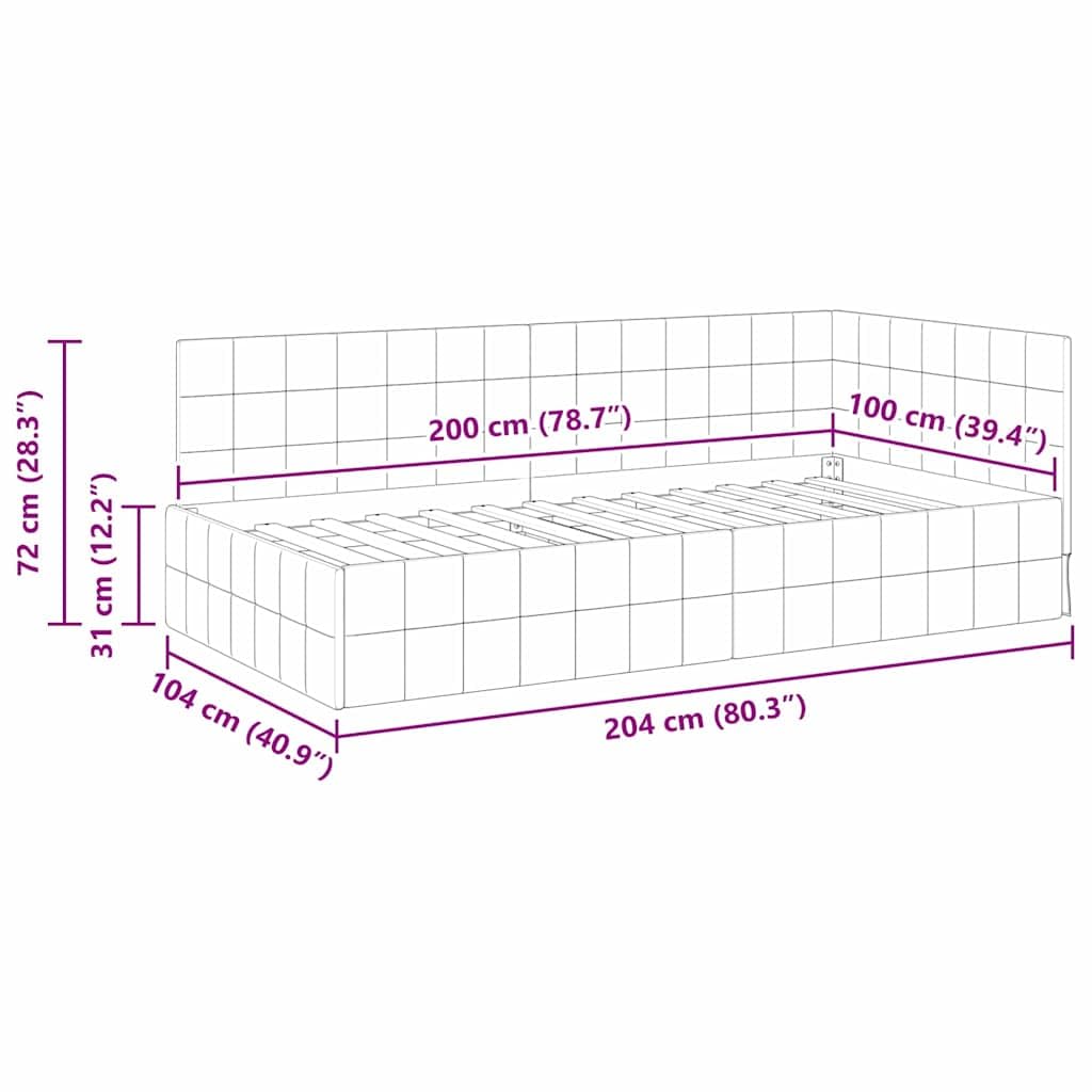 vidaXL Eckbettgestell mit Kopfteil Dunkelgrau 100 cm x 200 cm Samt