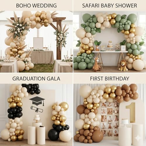 Image of 114pcs white Sand Balloons Different Sizes Pack, 18 12 10 5 Inches Cream Beige Sand White Latex Balloon Garland Arch for Birthday Graduation Anniversary BOHO Wedding Baby Shower Decoration