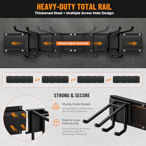 Image of 99 inch Heavy Duty Garage Tool Organizer Wall Mount, Steel Garage Storage Rack Holds up to 900 lbs with Adjustable Hooks, Wall Mounted Tool Organizer for Garage, Shed & Yard, 6 Panels, 13 Hooks & 2 Straps