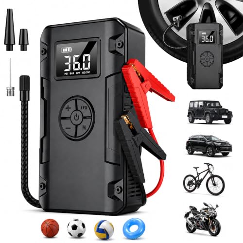 OLV Tyre Inflator & Jump Starter Kit for Car and Bike Air Pump for Car Tyre