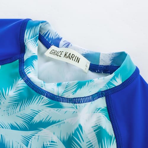 Image of GRACE KARIN Girls Swimsuit Tankini Set Rash Guard Long Sleeve Swimsuit 4 Piece Bathing Suit Swimwear 5-14Y