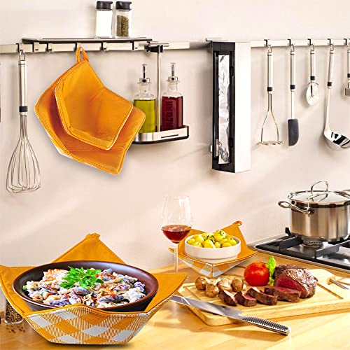 4 Pcs 2 Sizes Bowl Holder Microwave Safe Bowl Pot Holder Plaid Grid Heat Resistant Bowl Huggers Polyester Sponge Bowl Hot Pads Bowl Cozies For Soup, Rice And Pasta Bowls(Orange White Plaid) #TOP5