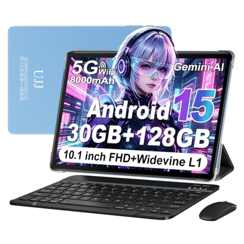 Image of 2026 Tablet 10 Inch Android 15 Tablet with Keyboard, 30GB+128GB+1TB Expand | Gemini AI Octa-Core Electronics Tablets, 2-in-1 Tablets PC, 5G WiFi, 8000mAh, Widevine L1, GPS, Metal Body - Blue Case