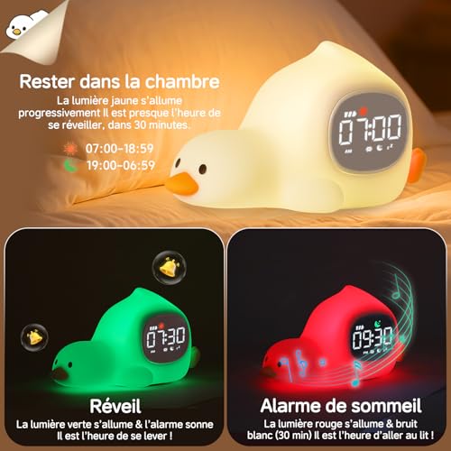Yiliaw Horloge Réveil Canard Allongé avec Veilleuse pour Enfants, Lampe Rechargeable en Silicone, Lampe Animaux Mignonne de Bureau, Compagnon Idéal pour Le Sommeil des Garçons et des Filles – vue 3