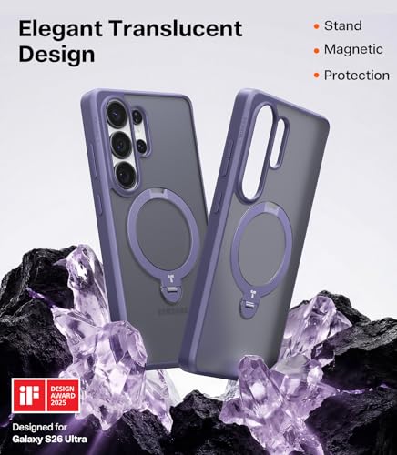 Image of TORRAS Q3 Spin for Samsung Galaxy S26 Ultra Case, 360 Magnetic Stand, Compatible with Magsafe, Slim S26 Ultra Case with Kickstand, Aesthetic for Women, Translucent Frosted Purple