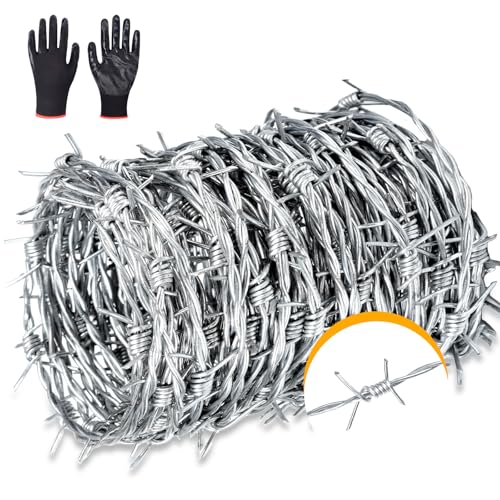 AggFencer 100m Stacheldraht 1,3mm Drahtstärke, 4 Punkt Stacheldraht Zaun, Stacheldraht Rolle Verzinkt, Stark und Flexibel für Balkon Garten, Baseballschläger oder Handwerk