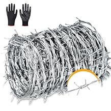 1320ft Barbed Wire, 4 Point 18 Gauge Hot-Dip Galvanized Barb Wire Roll for Crafts Fences Critter Deterrent