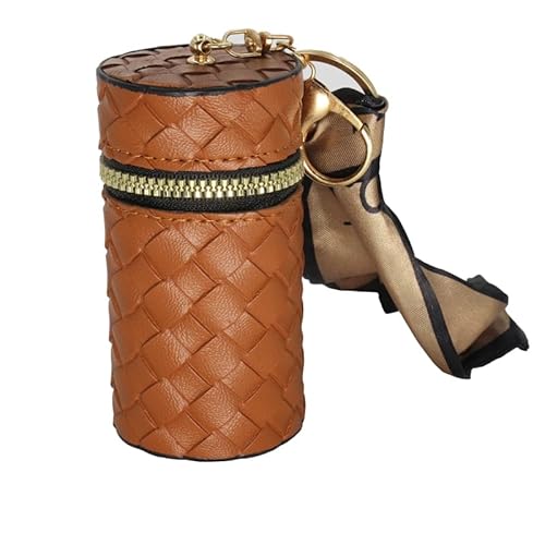 Jinweixb Lipstick storage bag with gold hardware key pendant, satin accessories, can be hung on any bag, light brown