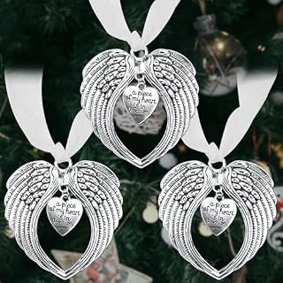 Leikedun 3 Pieces Christmas Angel Wings Memorial Ornaments A Piece of My Heart is In Heaven Angel Wing Pendants Christmas Tree Ornaments Xmas Party Decorations